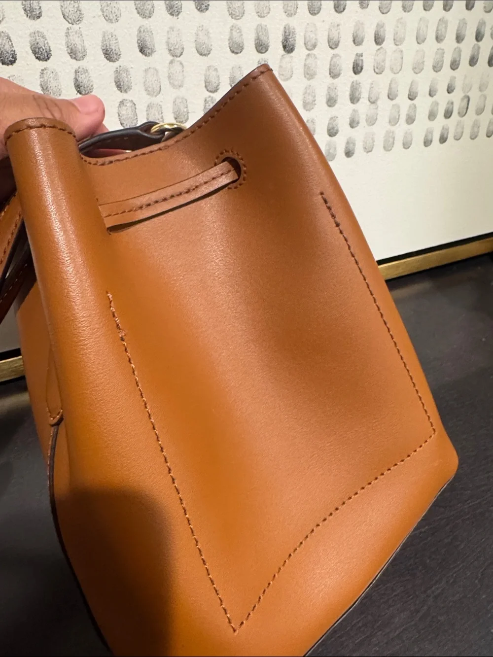 Ralph Lauren Brown Leather Drawstring Crossbody Bucket Bag